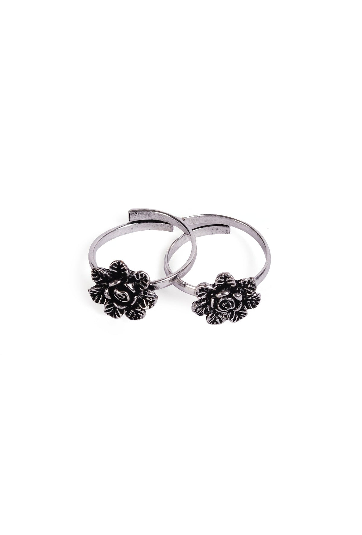 Tanvika Rosette Pattern German Silver Adjustable Toe Ring