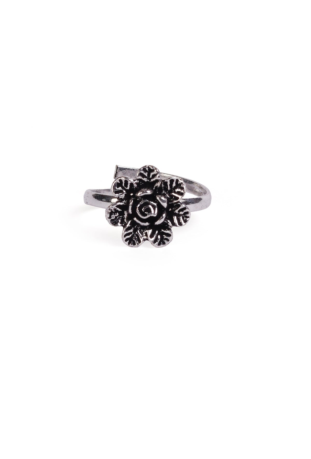 Tanvika Rosette Pattern German Silver Adjustable Toe Ring