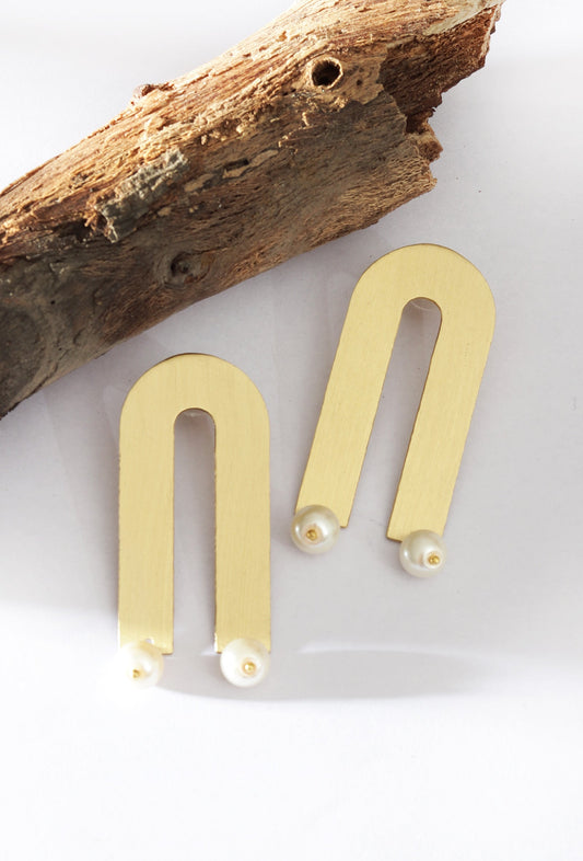 Golden Arch Pearl Drop Earrings