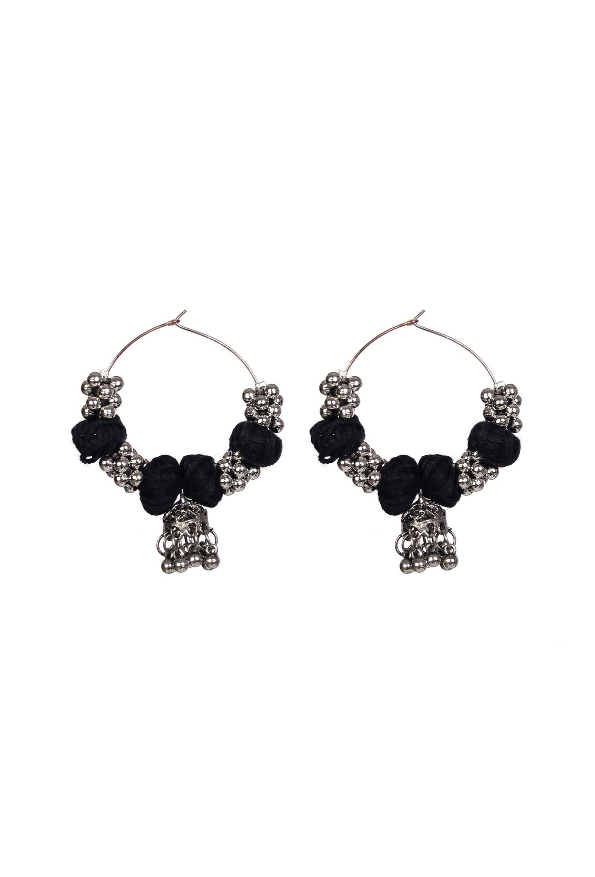 Boho Black Silver Hoop Earrings