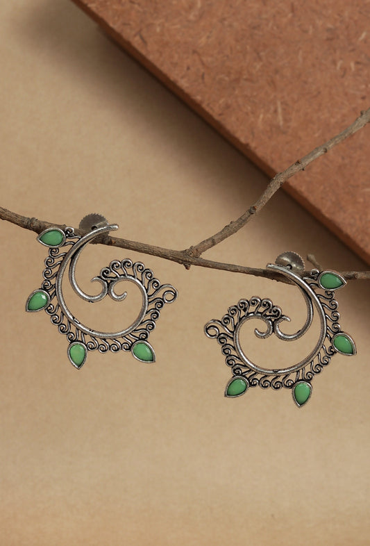 Peacock Feather German Silver Earrings