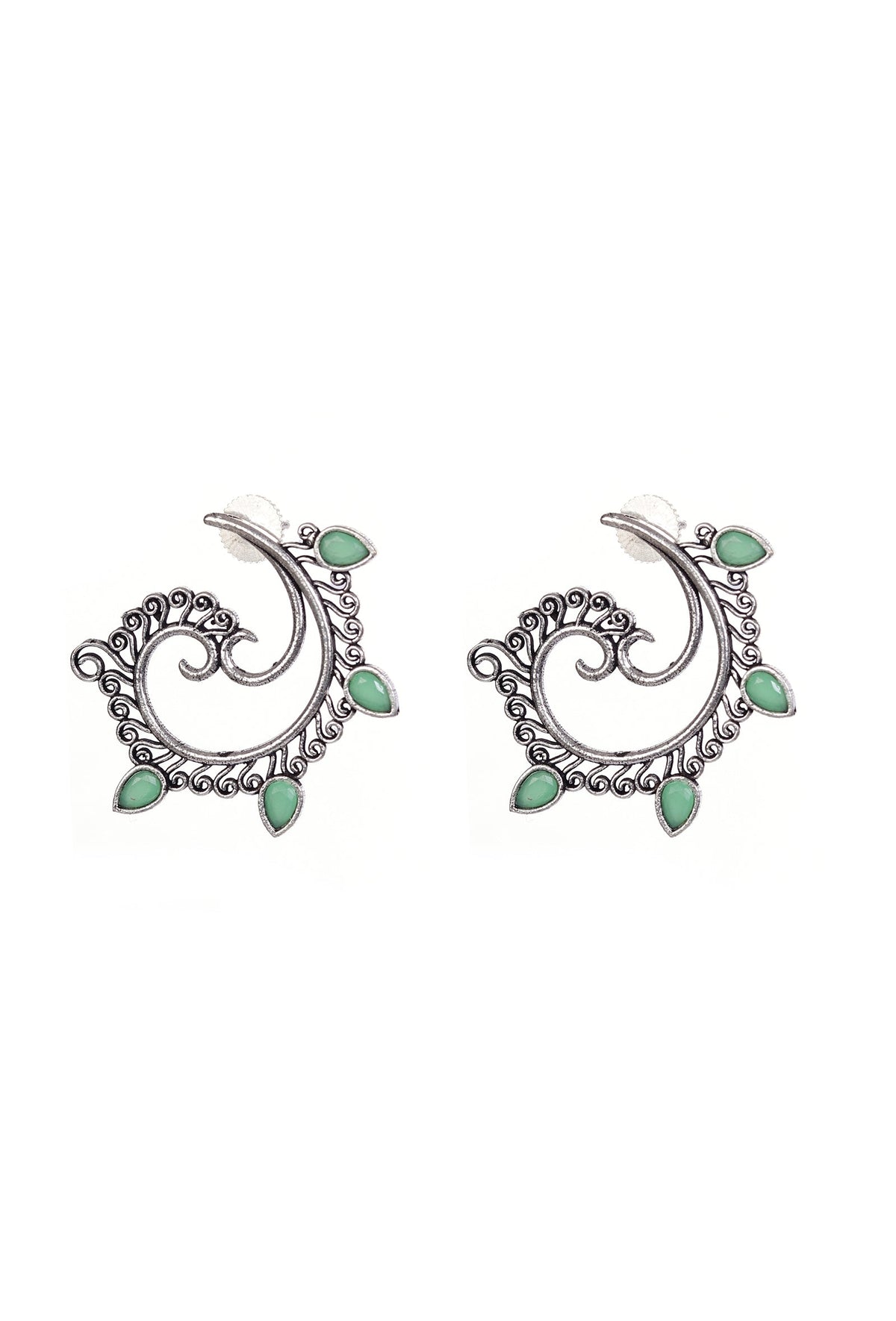 Peacock Feather German Silver Earrings