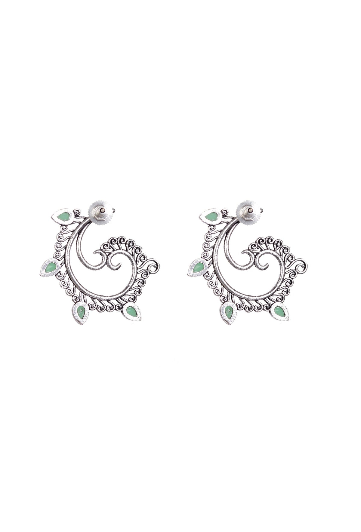 Peacock Feather German Silver Earrings