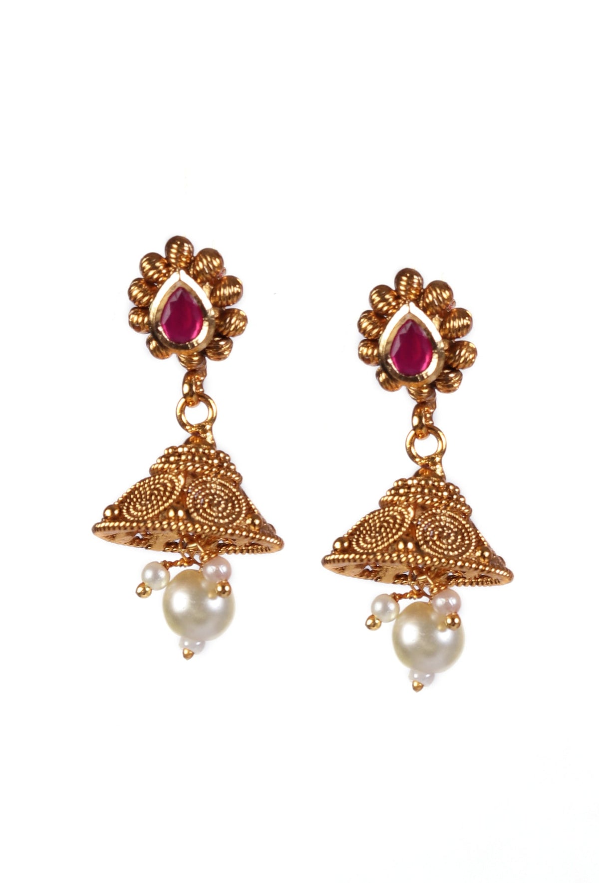 Vedhika Temple Heritage Kemp Necklace Set with Pearls