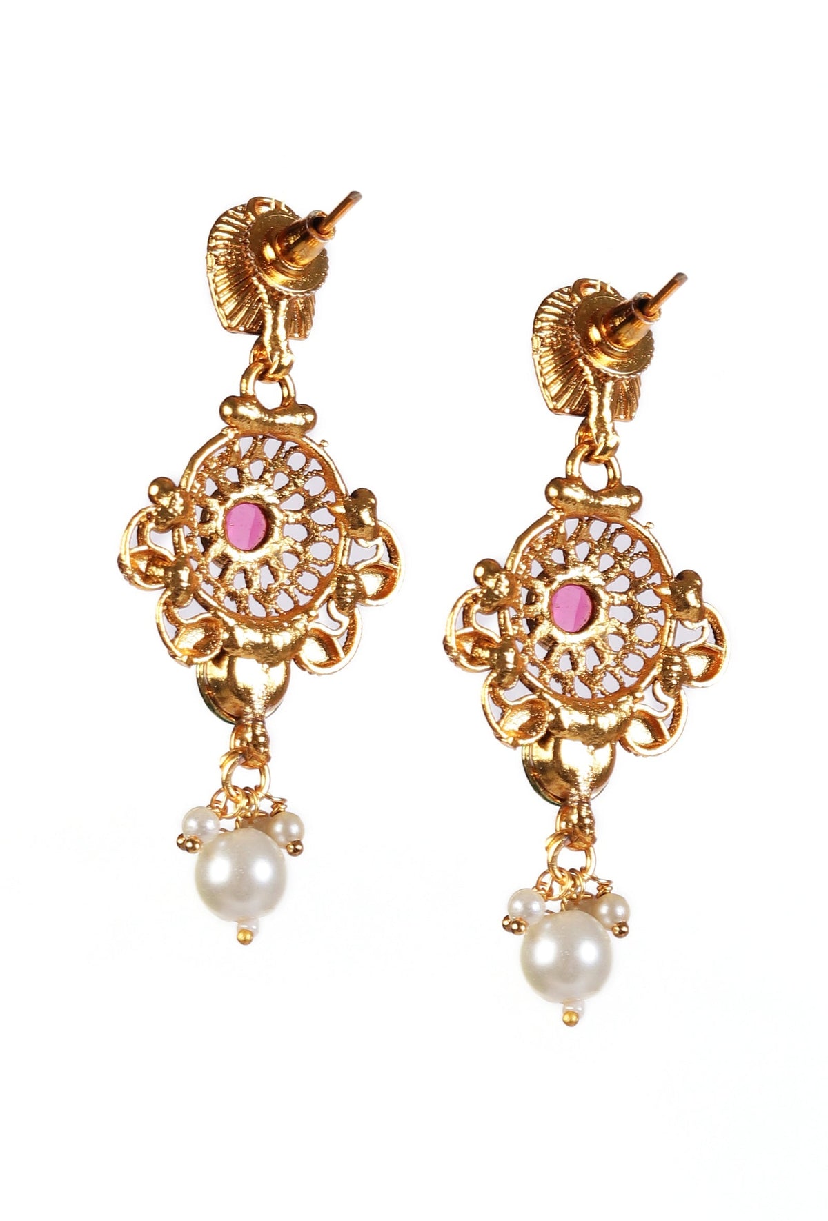 Rajshree Temple Heritage Kemp Necklace Set with Pearls