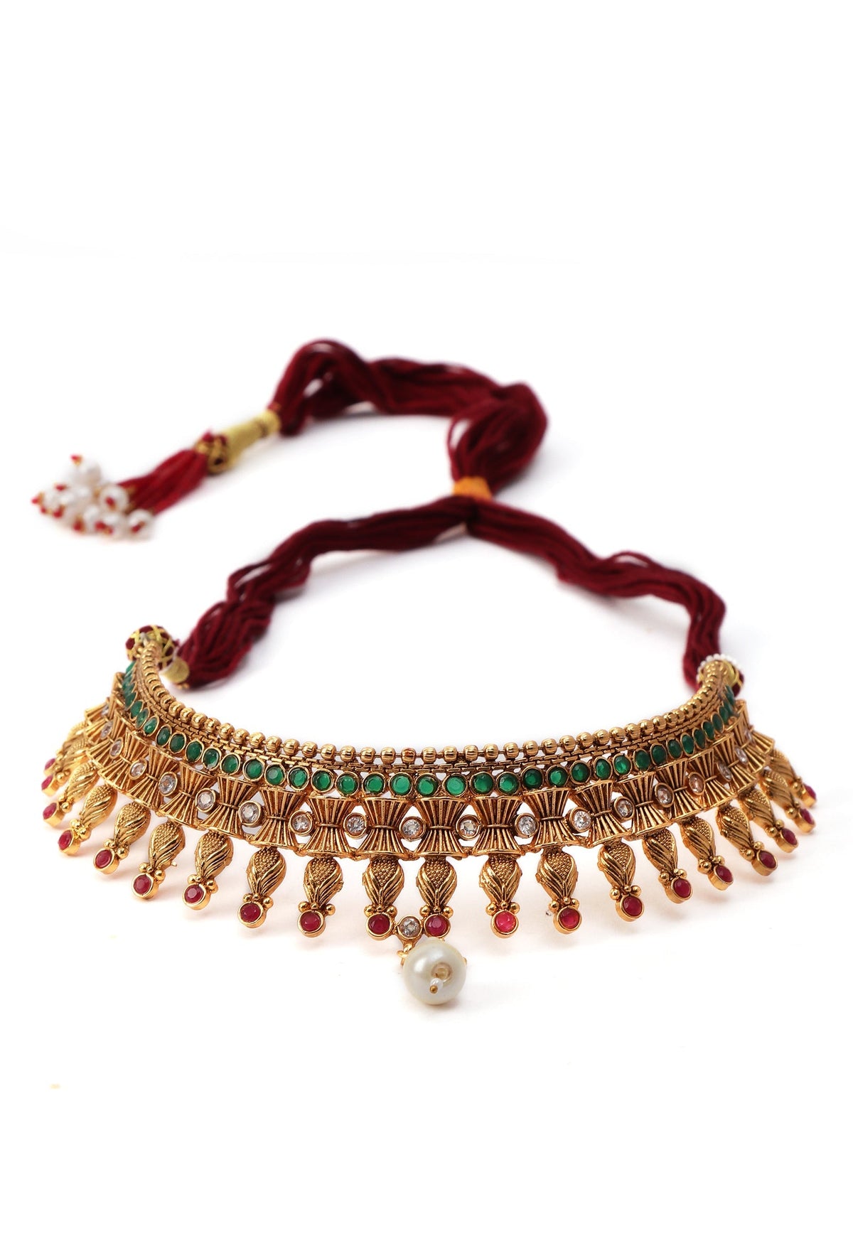 Tanirika Temple Heritage Kemp Necklace Set with Pearls