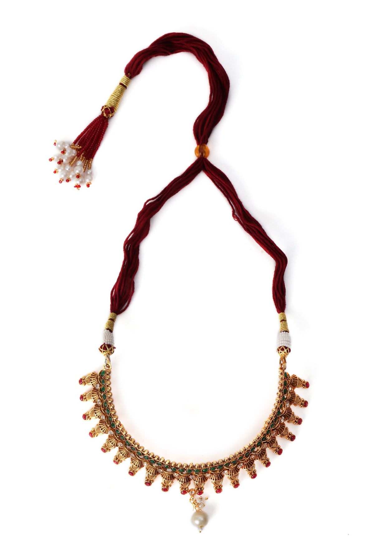 Tanirika Temple Heritage Kemp Necklace Set with Pearls