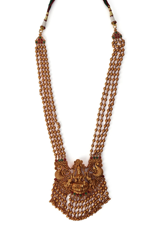 Amulyam Temple Heritage Kemp Necklace Set with Pearls