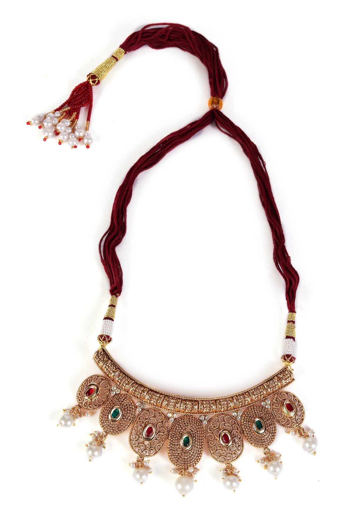 Trishika Temple Heritage Kemp Necklace Set with Pearls
