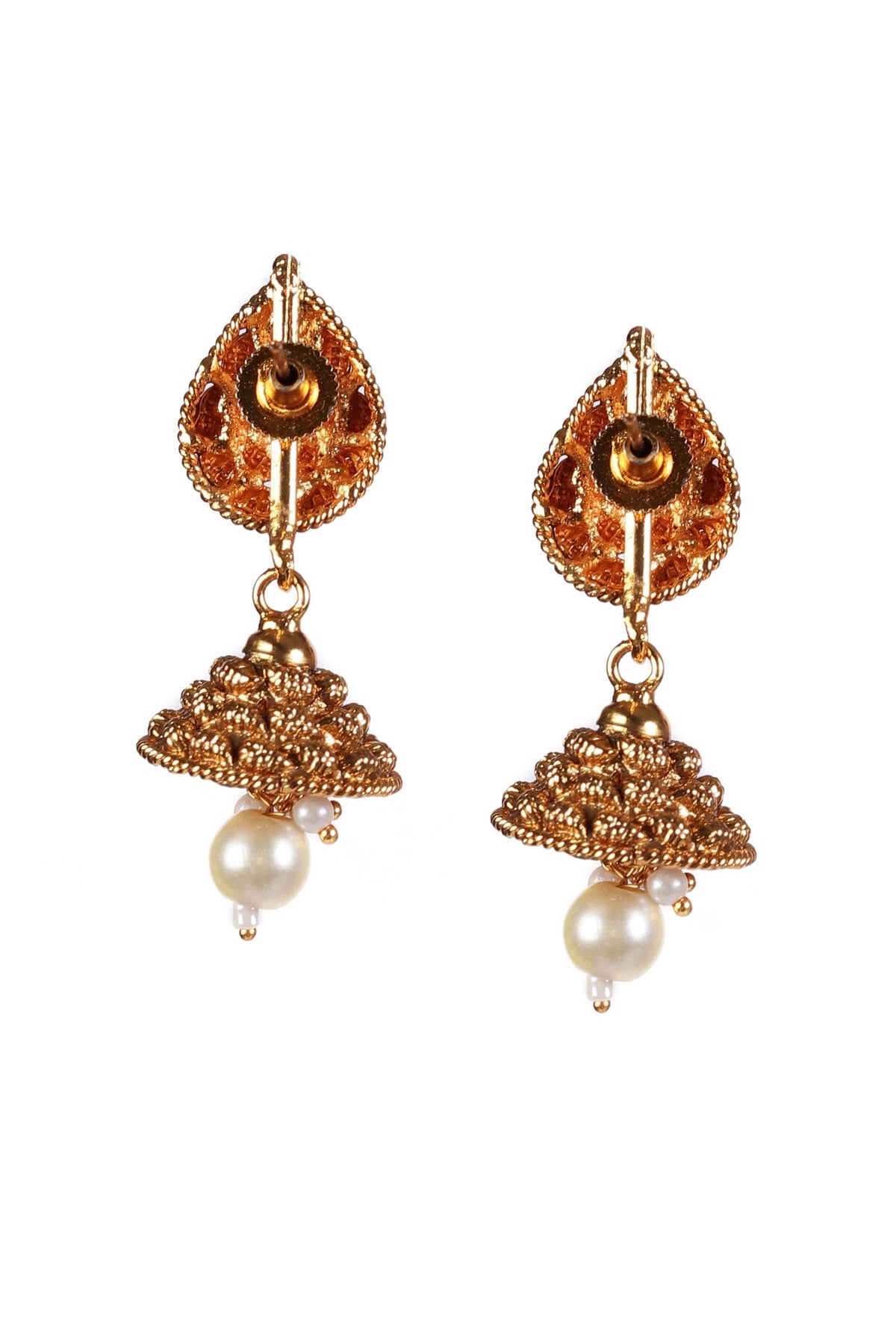 Kanmani Temple Heritage Kemp Necklace Set with Pearls