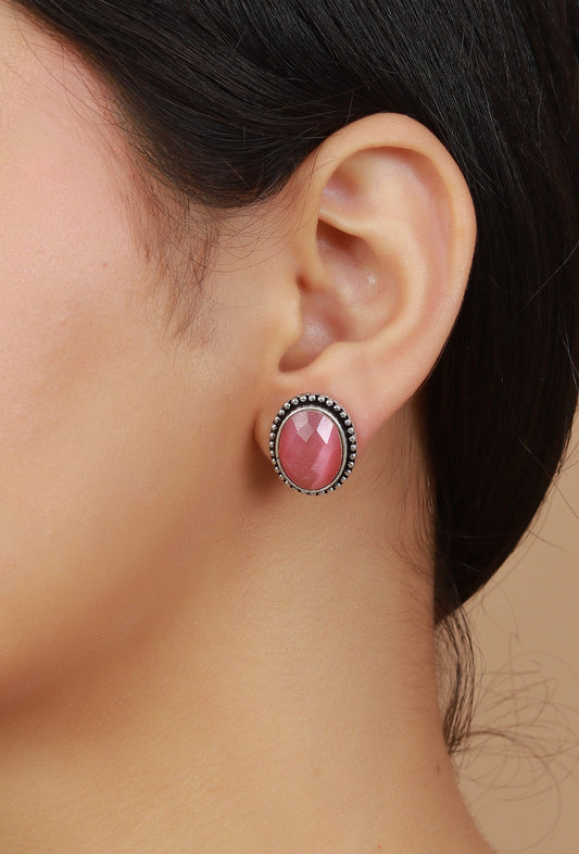 Pink Facet Silver Stud Earrings