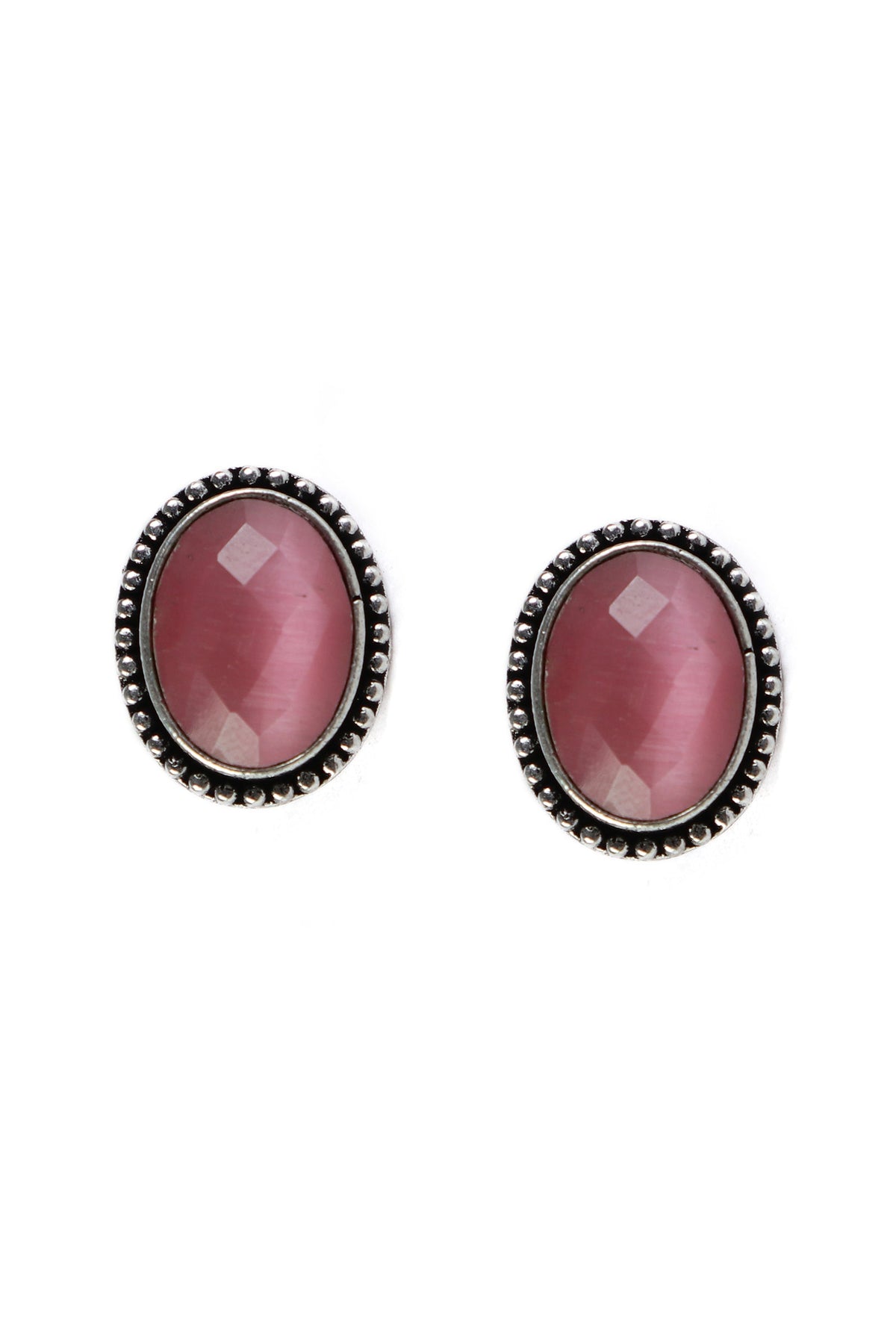 Pink Facet Silver Stud Earrings