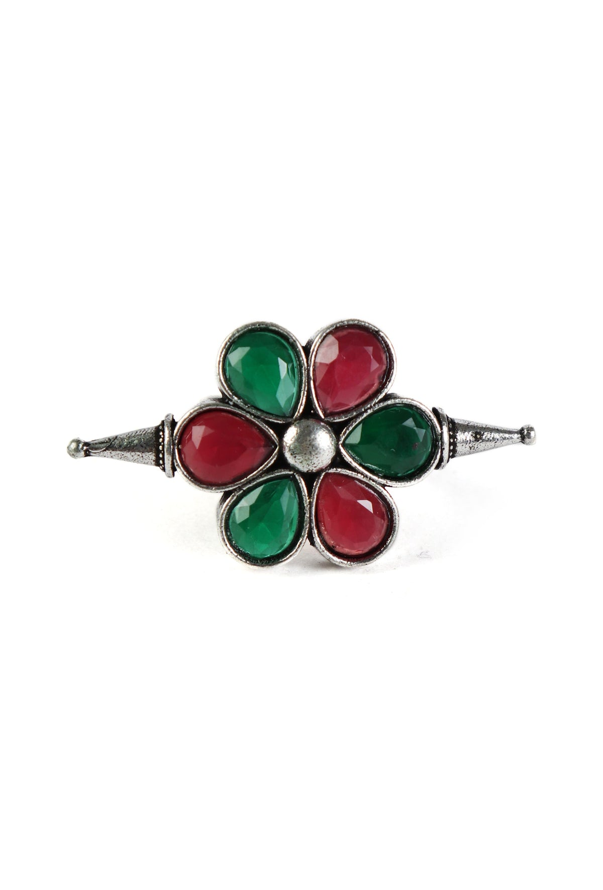 Floral Gemstone Silver Ring