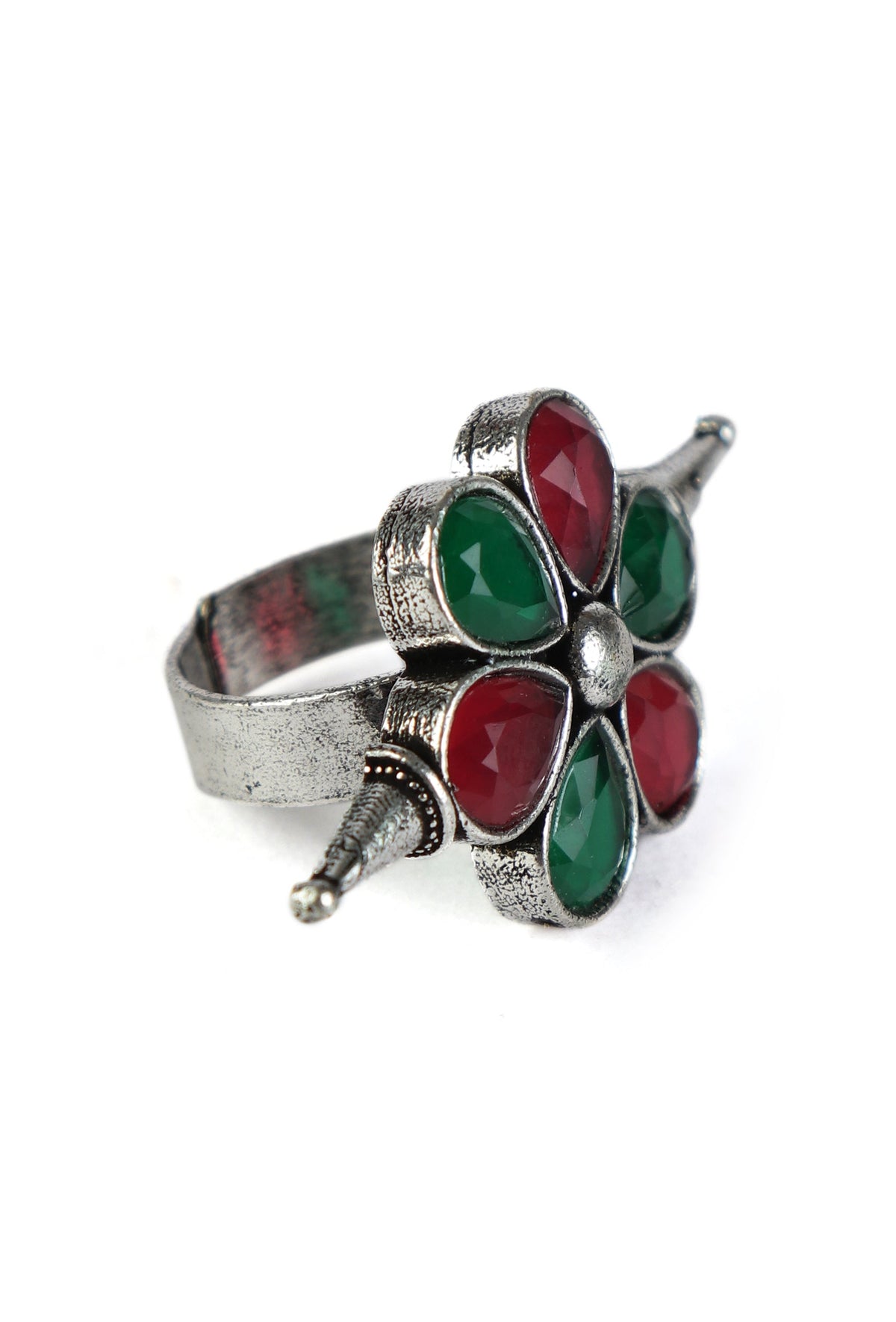 Floral Gemstone Silver Ring