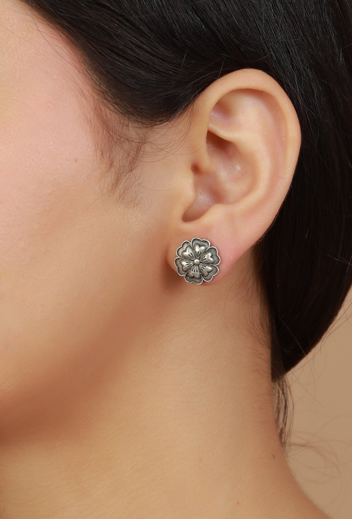 Antique Floral Embossed Stud Earrings