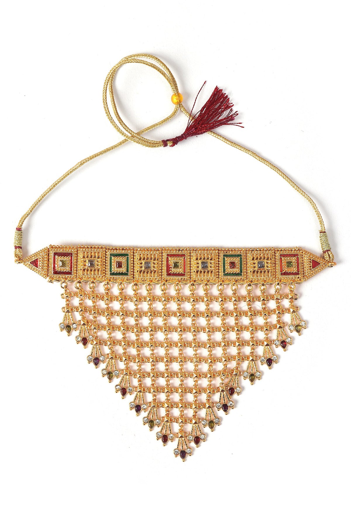 Meenakari Rajwadi Guluband with Gold Jhalar Work