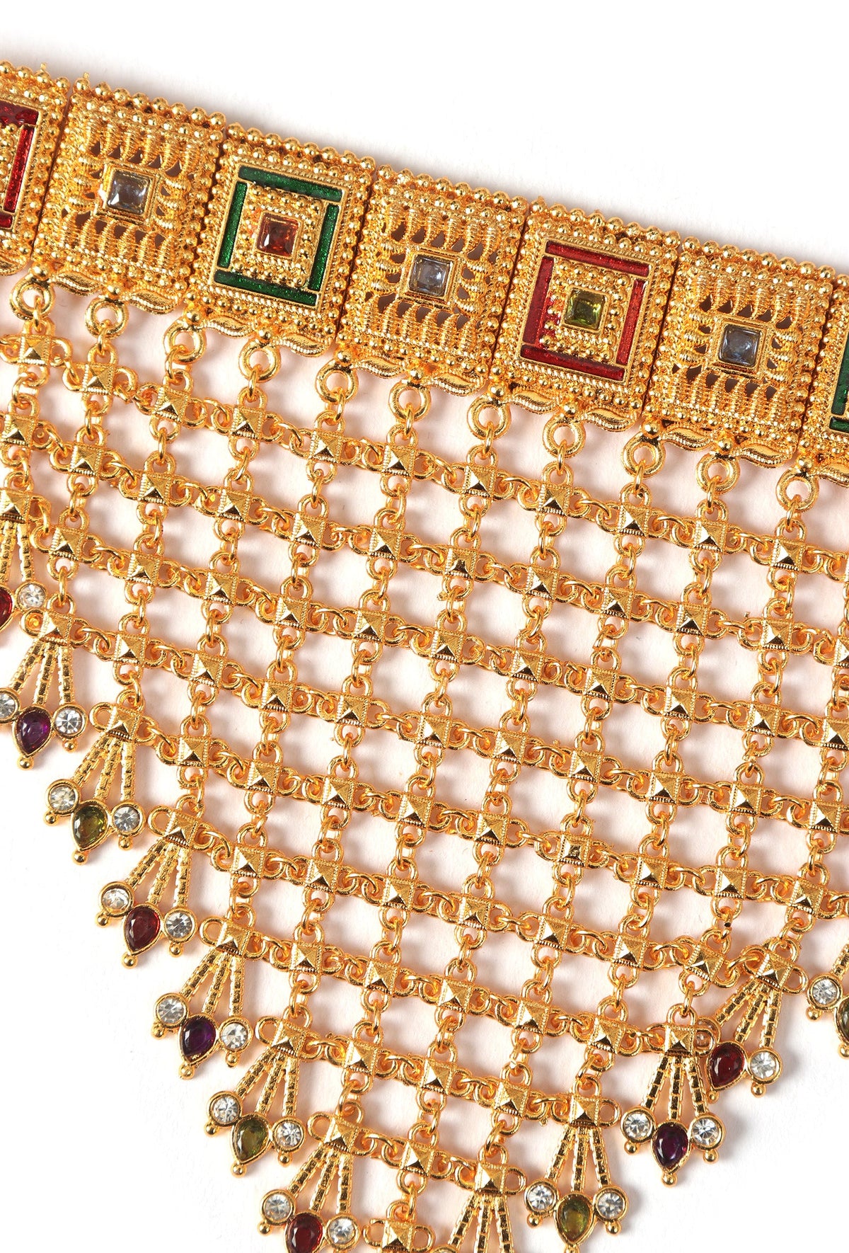 Meenakari Rajwadi Guluband with Gold Jhalar Work