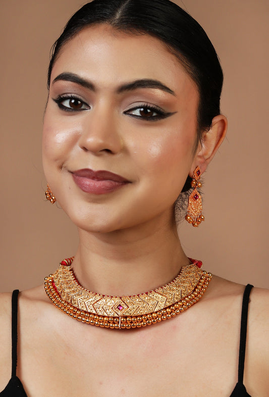 Veerangana Temple Gold Choker Set