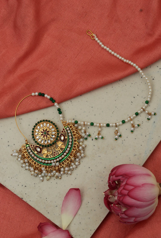 Rajwadi Emerald Pearl Nose Ring Nath