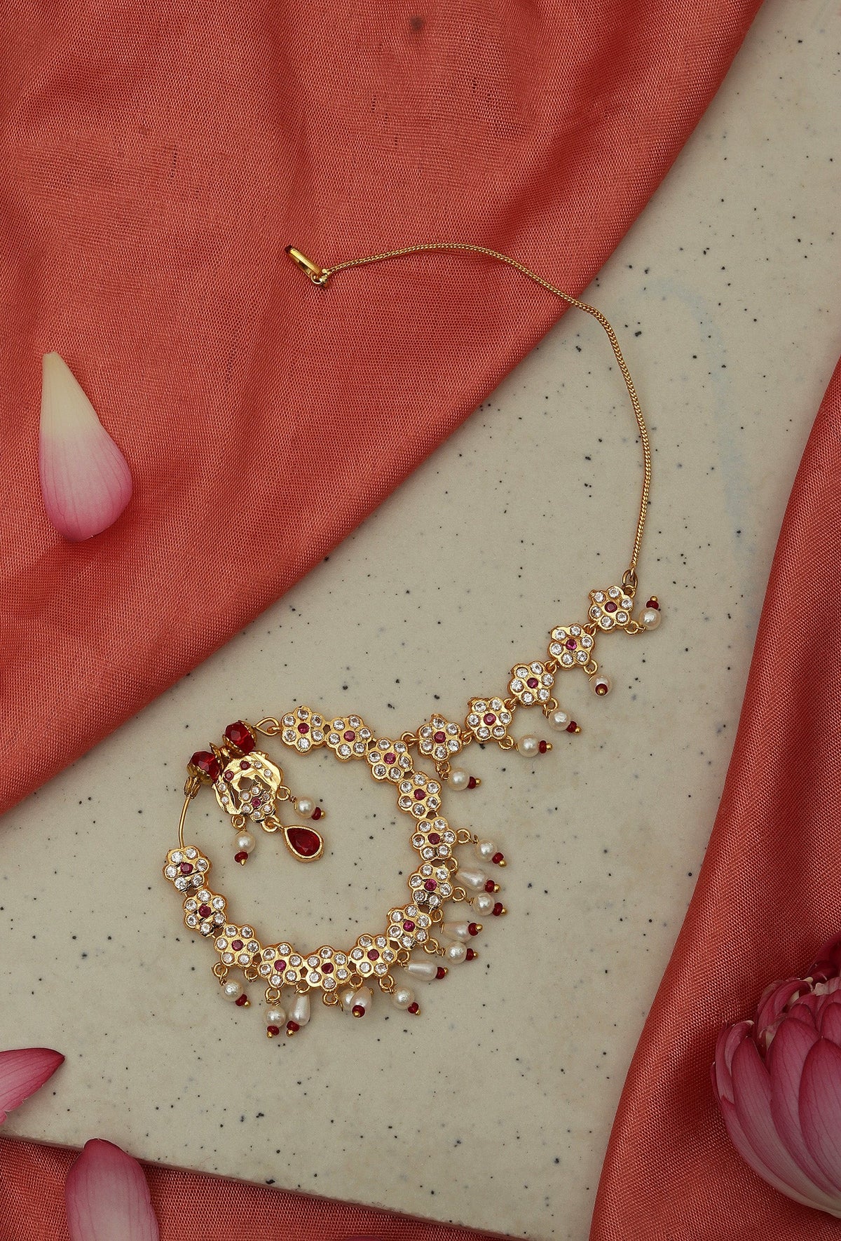 Rajwadi Ruby Kundan Pearl Nath