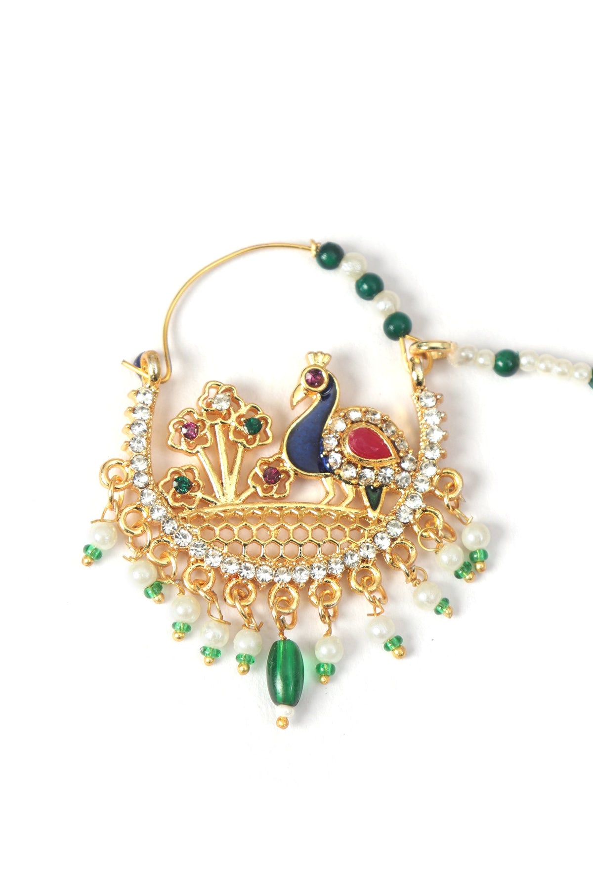 Antique Gold Peacock Kundan Nath with Pearls