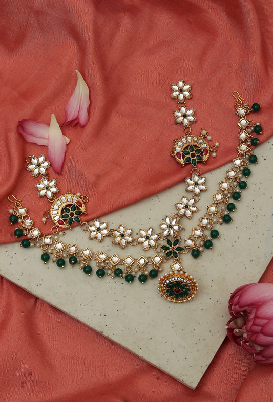 Rajwadi Floral Kundan Maang Tikka