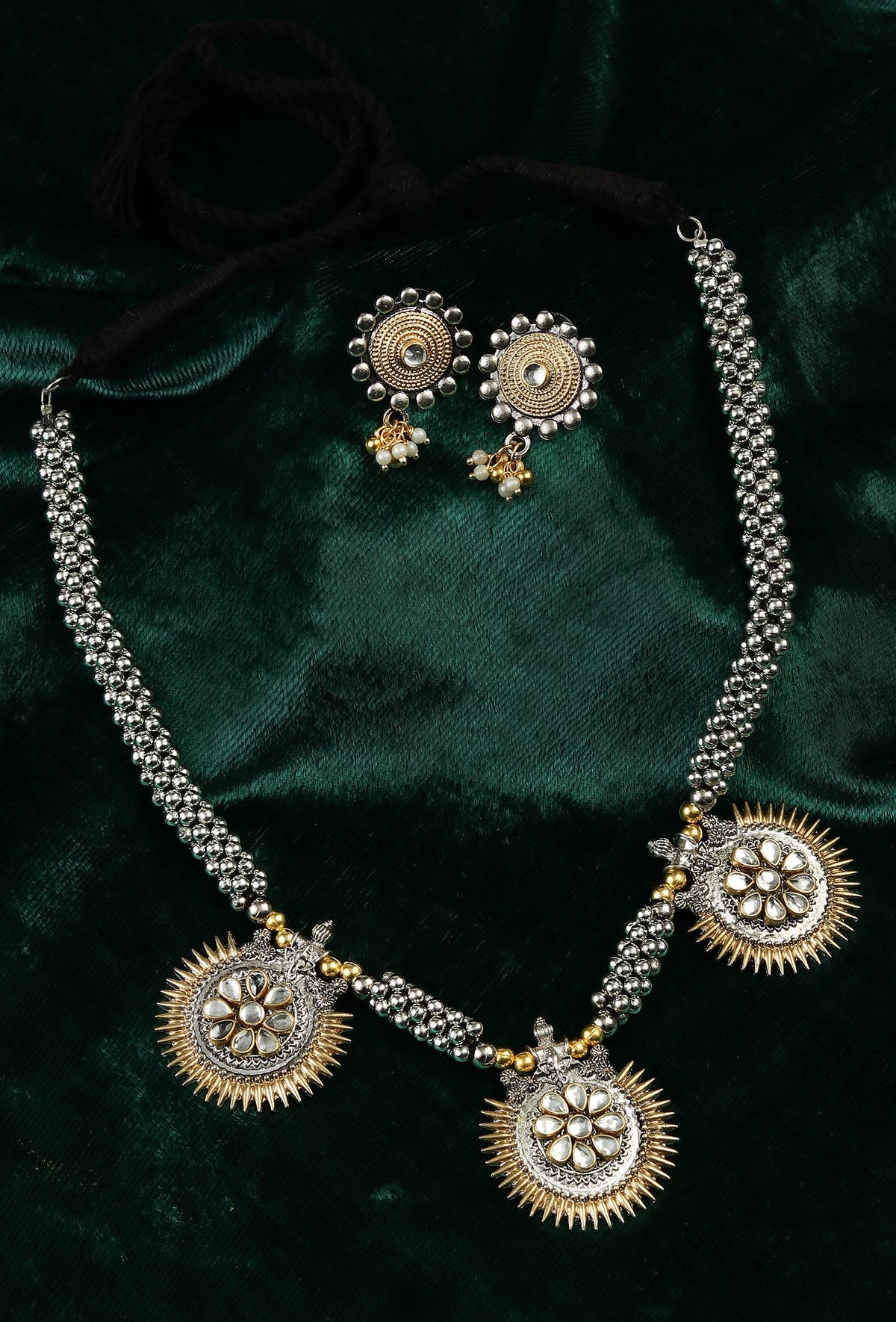 Royal Maharani Heritage Antique Necklace Set with Matching Earrings