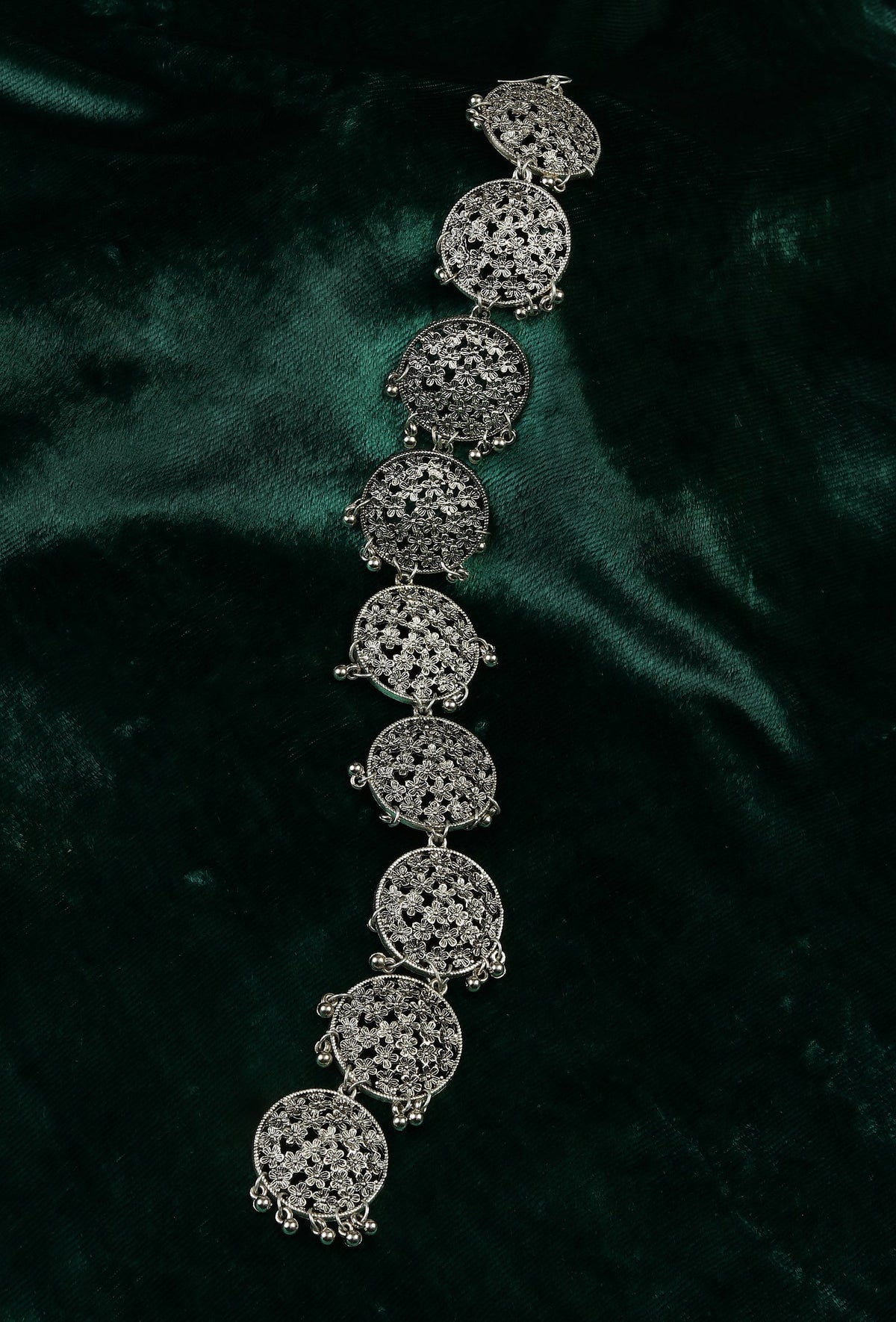Maharani Pushpa Royal Antique Silver Floral Parandi