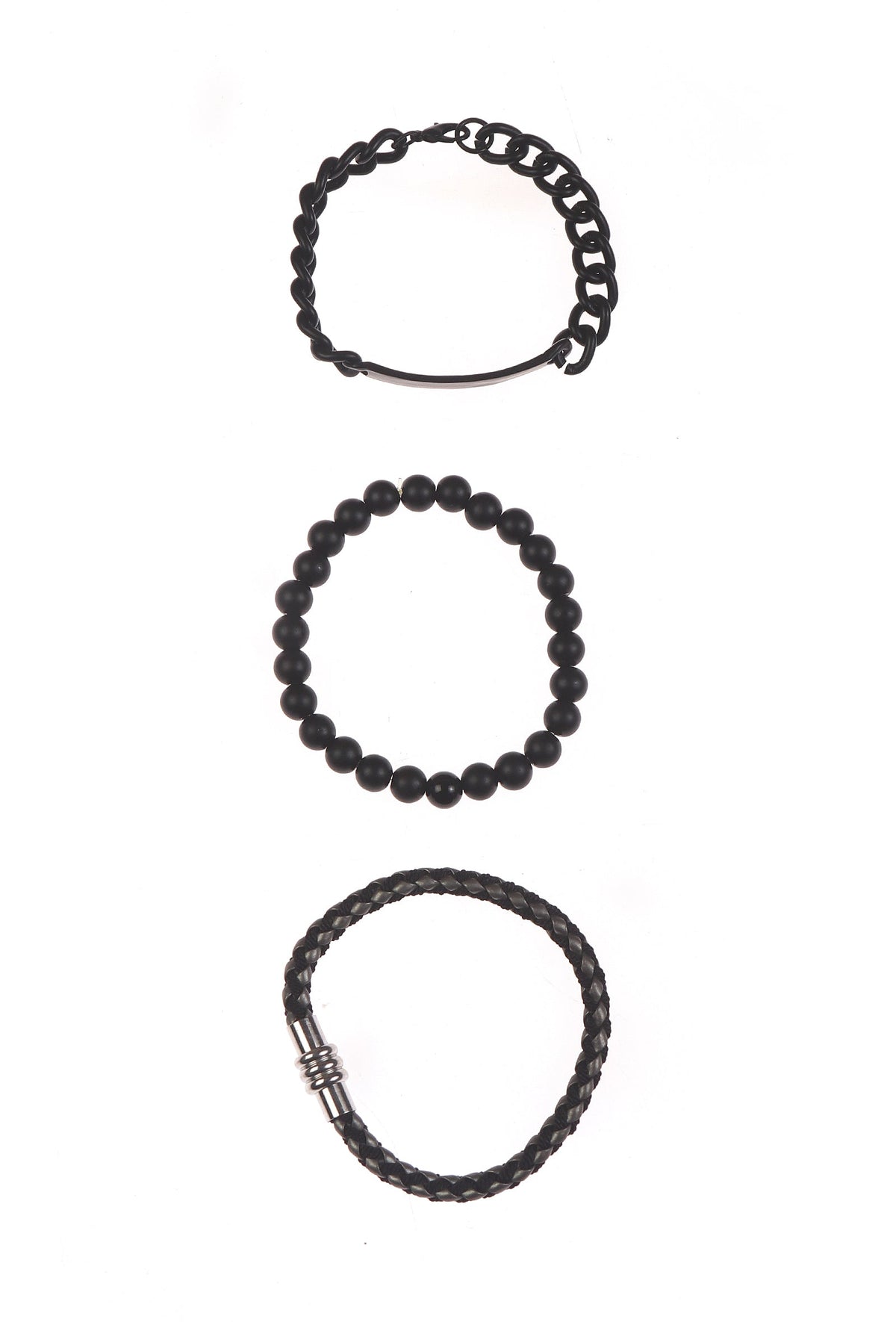 Black Onyx ID Chain Magnetic Clasp Bracelet Set of 3