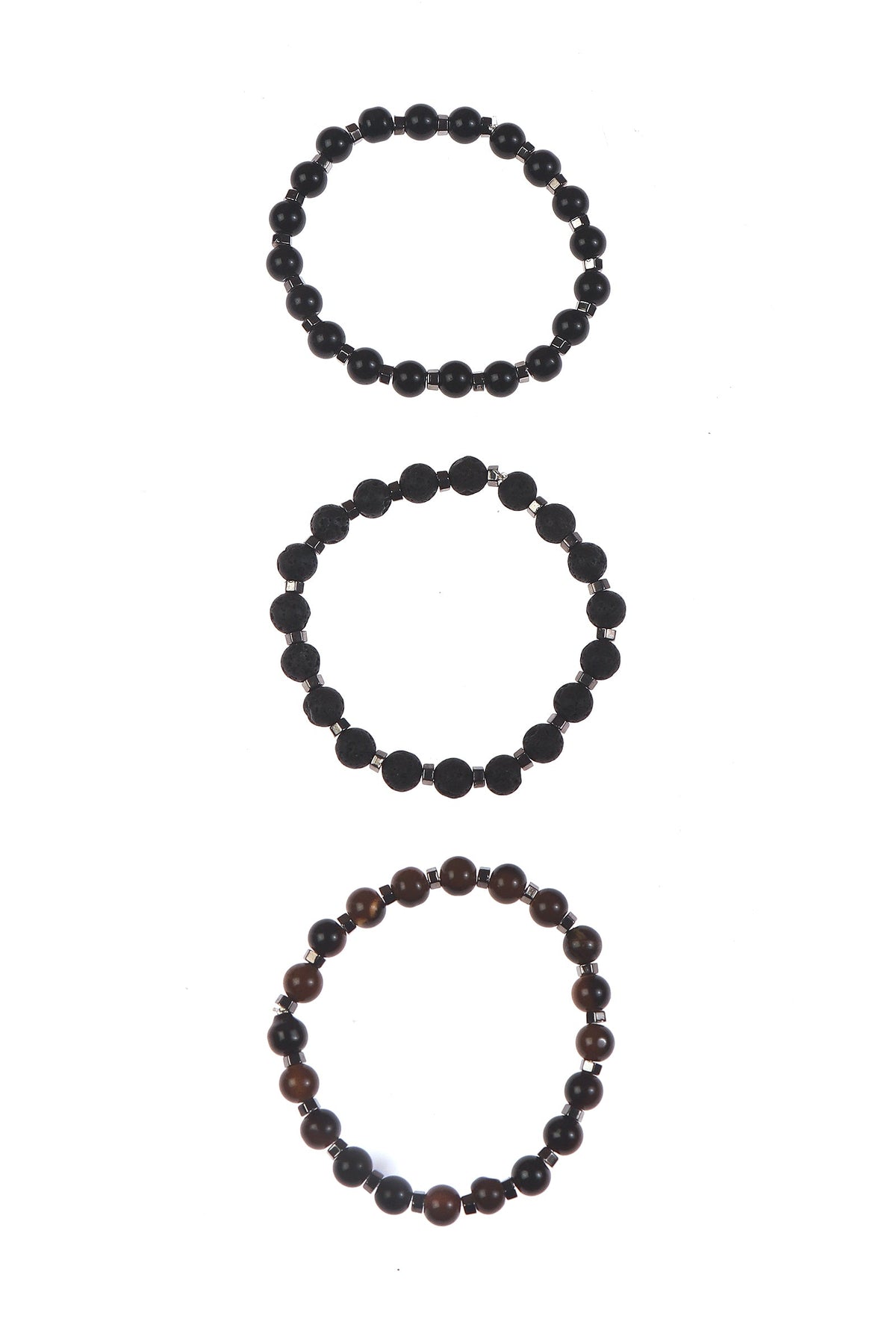 Onyx Tiger Eye & Lava Stone Energy Bracelet Set