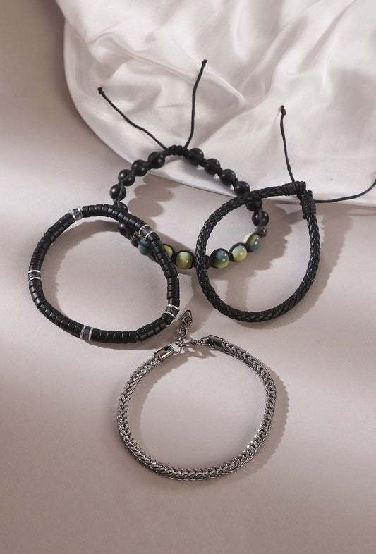 Urban Mix Material Bracelet Set - Set of 4