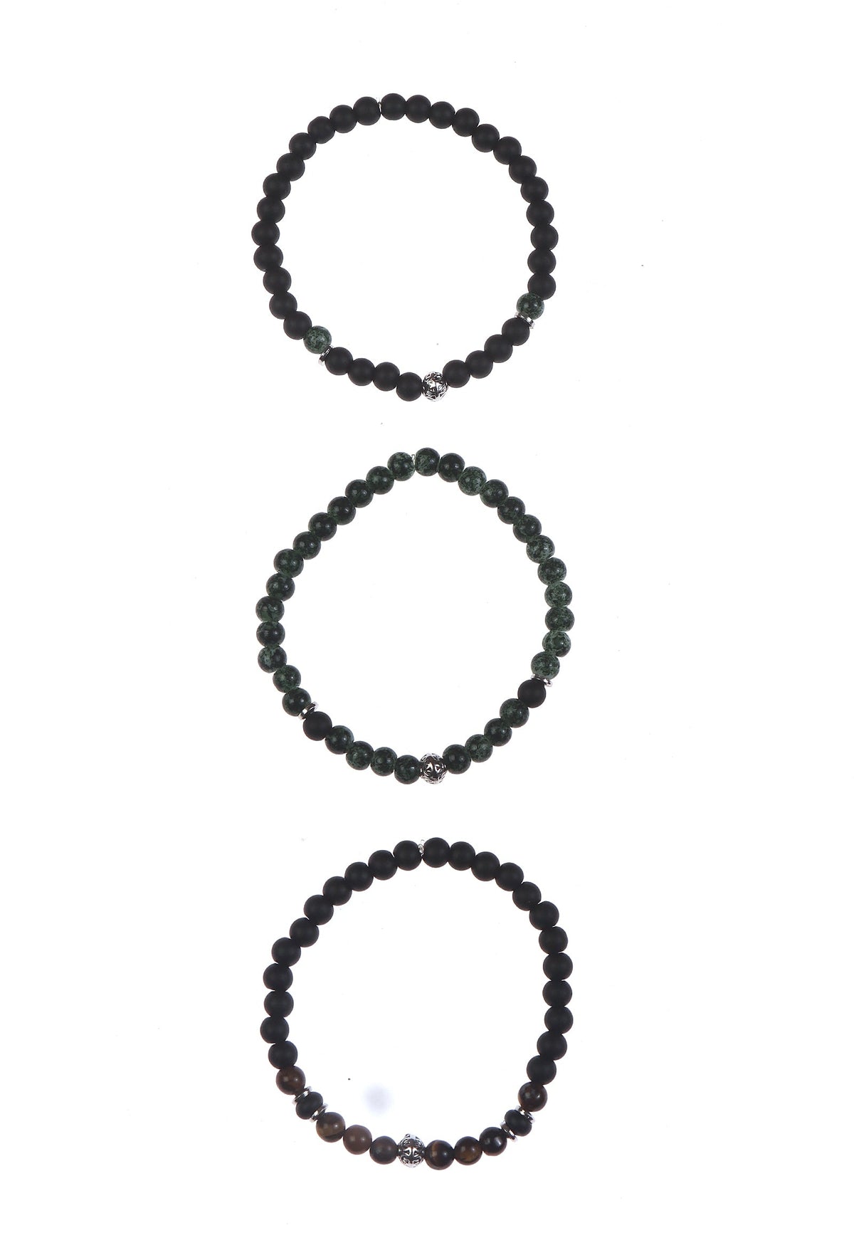 Onyx Tiger Eye Green Jasper & Lava Stone Unisex Bracelet - Set of 3