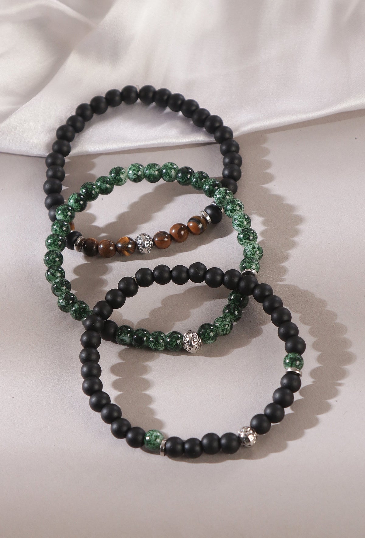 Onyx Tiger Eye Green Jasper & Lava Stone Unisex Bracelet - Set of 3