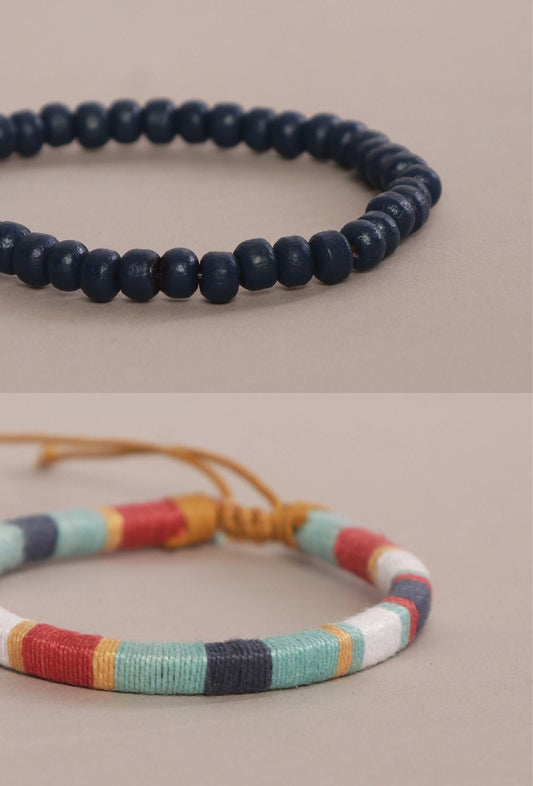 Urban Bohemian & Midnight Blue Wood Bracelet Duo