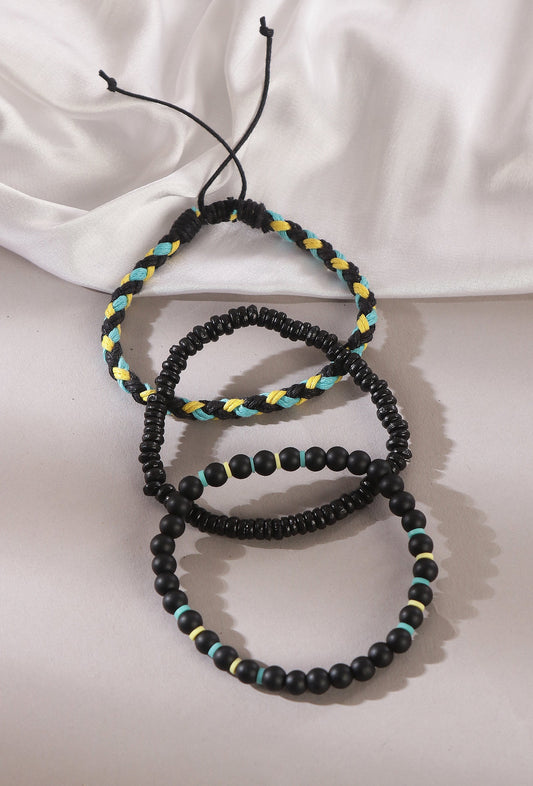 Natural Onyx, Wood & Thread Bracelet Collection