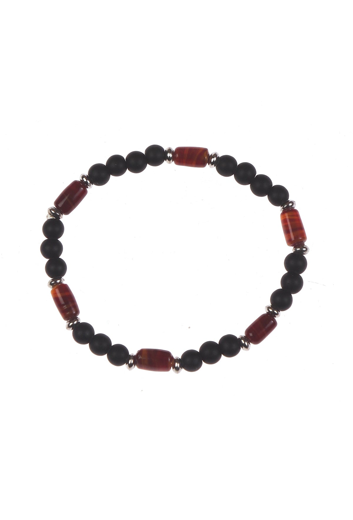 Matte Black Onyx Carnelian Agate & Black Agate Natural Stone Unisex Bracelets - Set Of 3