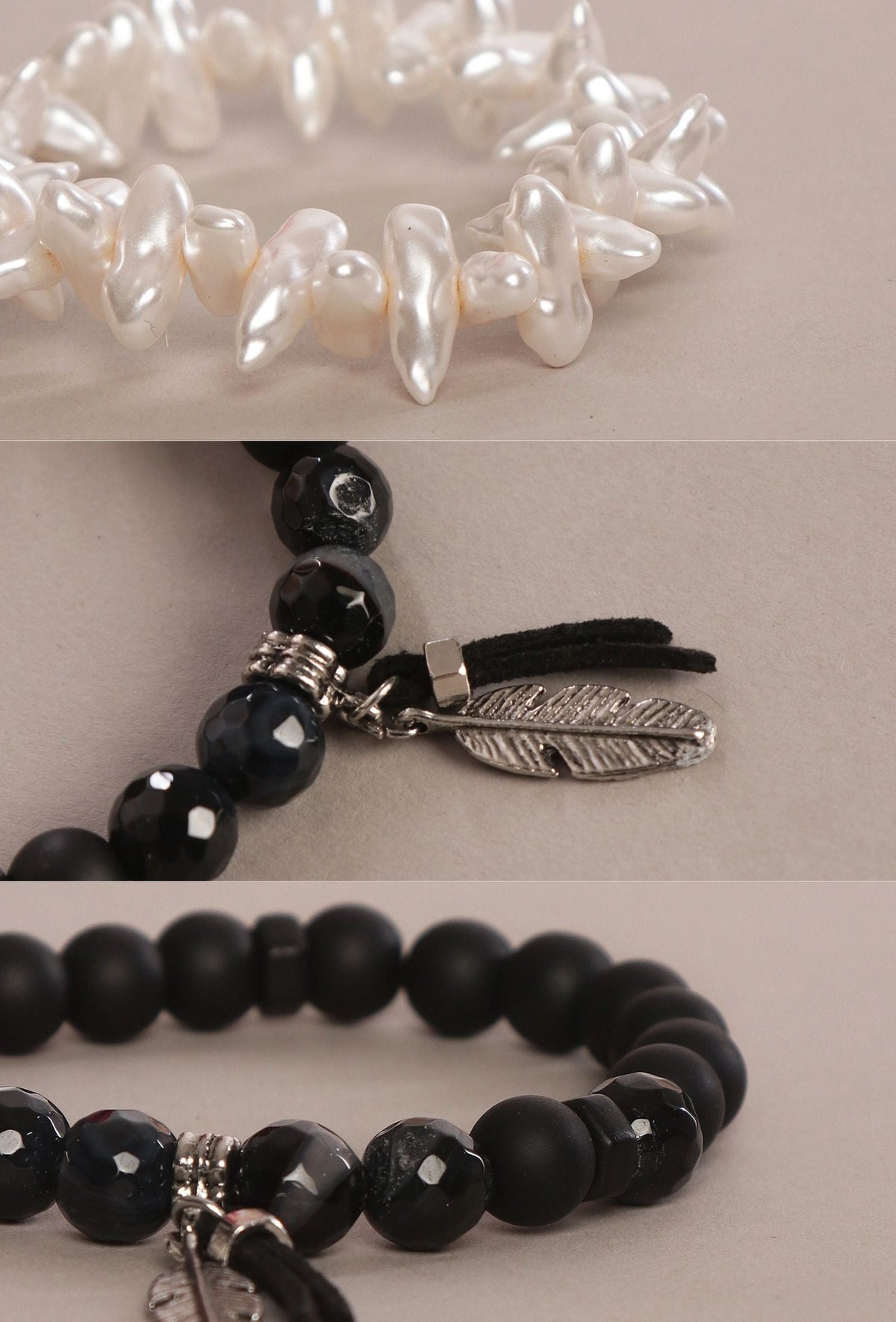 Pearl Elegance & Onyx Power His-Her Bracelet Duo