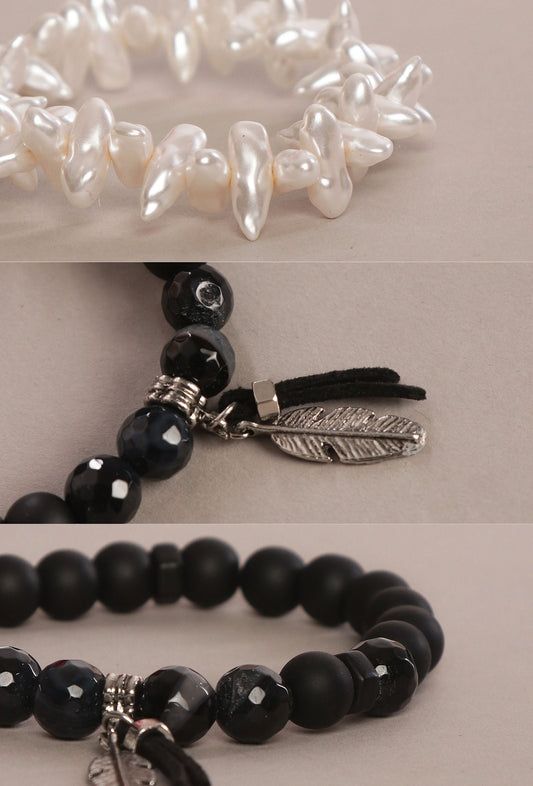 Pearl Elegance & Onyx Power His-Her Bracelet Duo