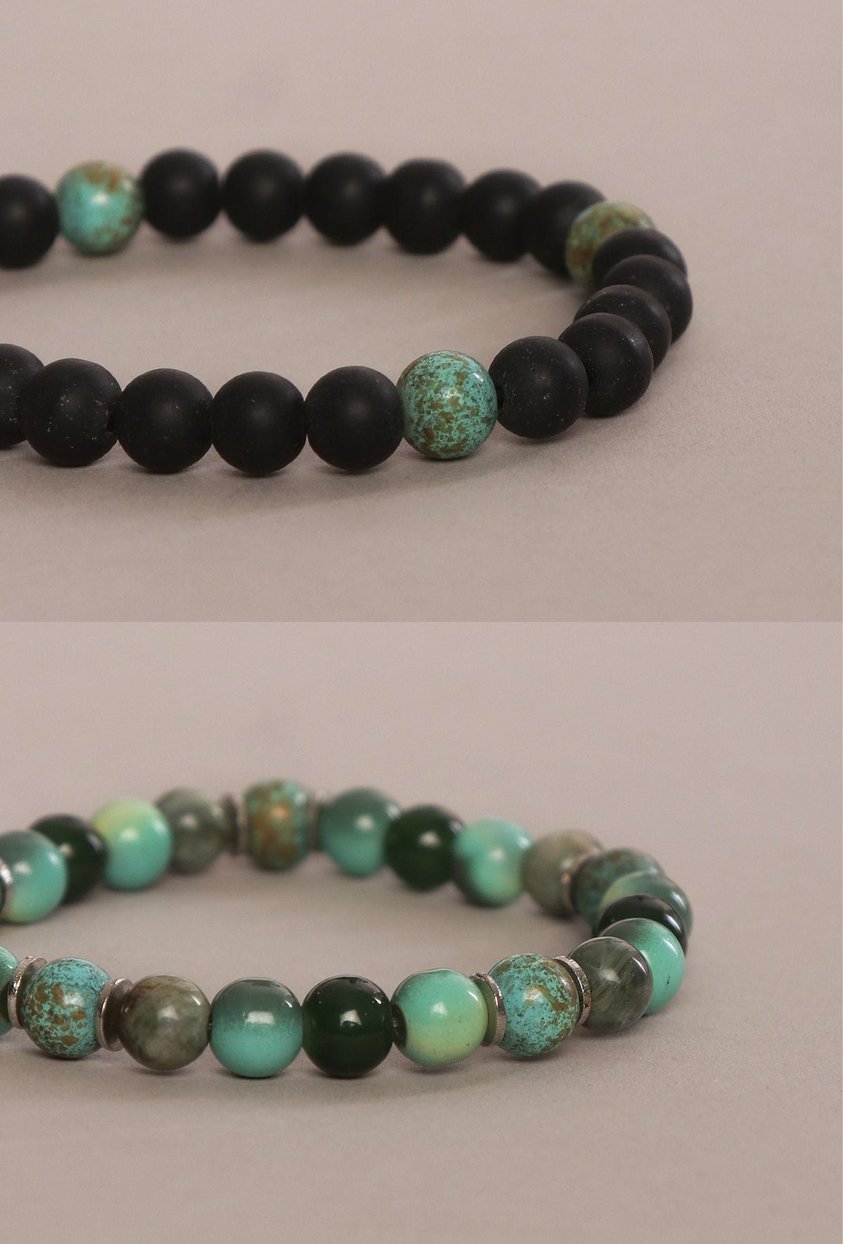 Onyx & African Turquoise Natural Stone Bracelet Duo