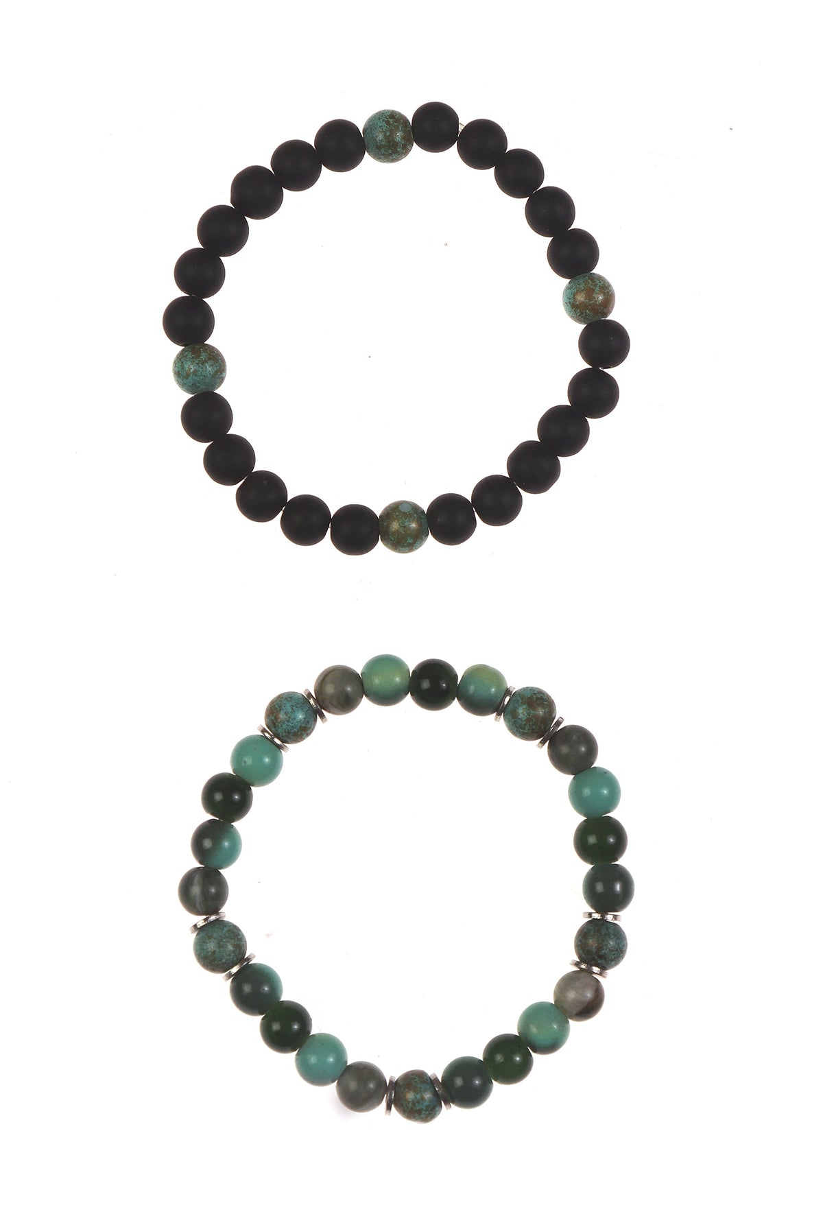 Onyx & African Turquoise Natural Stone Bracelet Duo