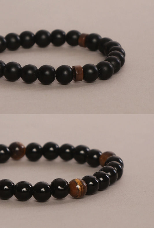 Matte Black Onyx & Tiger Eye Stone Beaded Bracelet Unisex