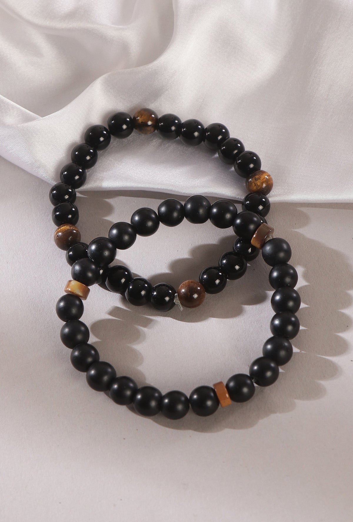 Matte Black Onyx & Tiger Eye Stone Beaded Bracelet Unisex