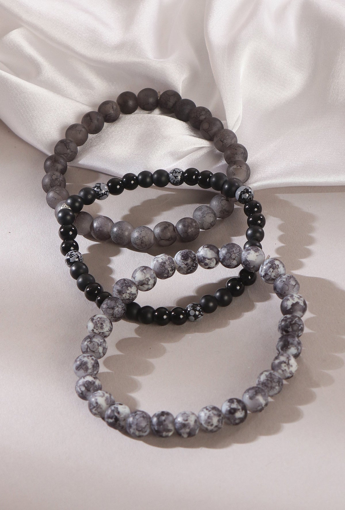 Picasso Jasper & Obsidian Accent Beaded Bracelet Set of 3