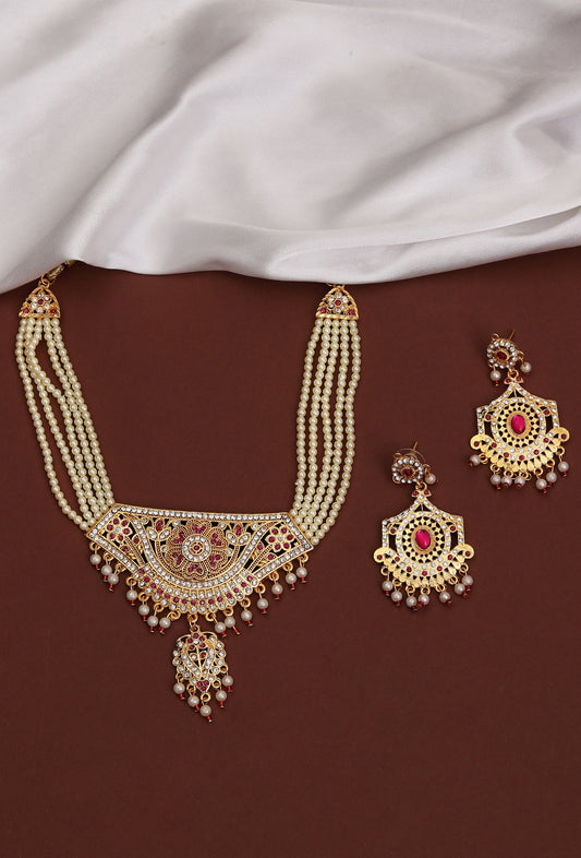 Regal Ruby Pearl Antique Necklace Set
