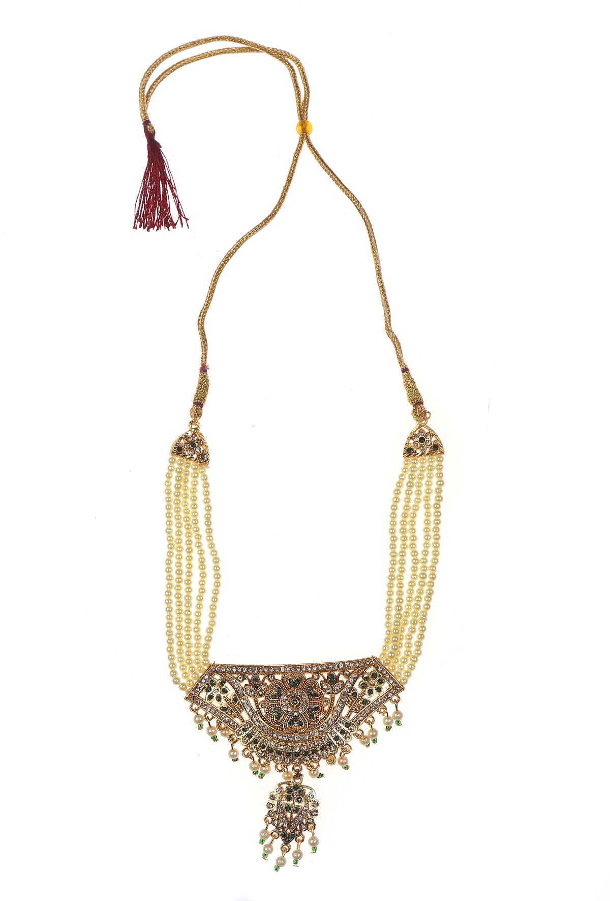 Regal Emerald Pearl Antique Necklace Set