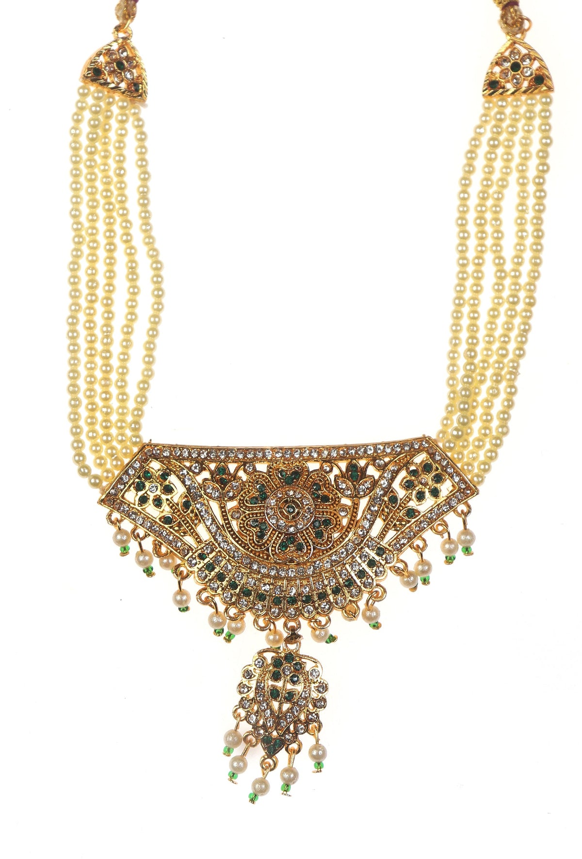 Regal Emerald Pearl Antique Necklace Set