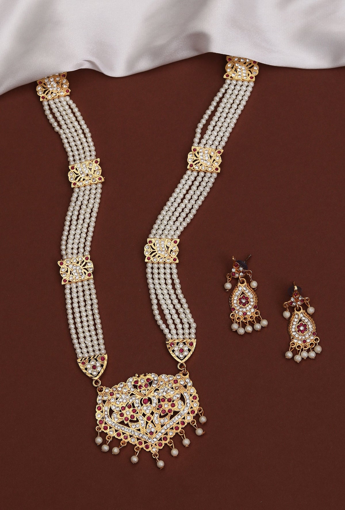 Shahi Ruby Pearl Bridal Necklace Set