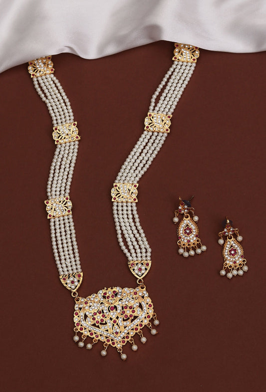 Shahi Ruby Pearl Bridal Necklace Set