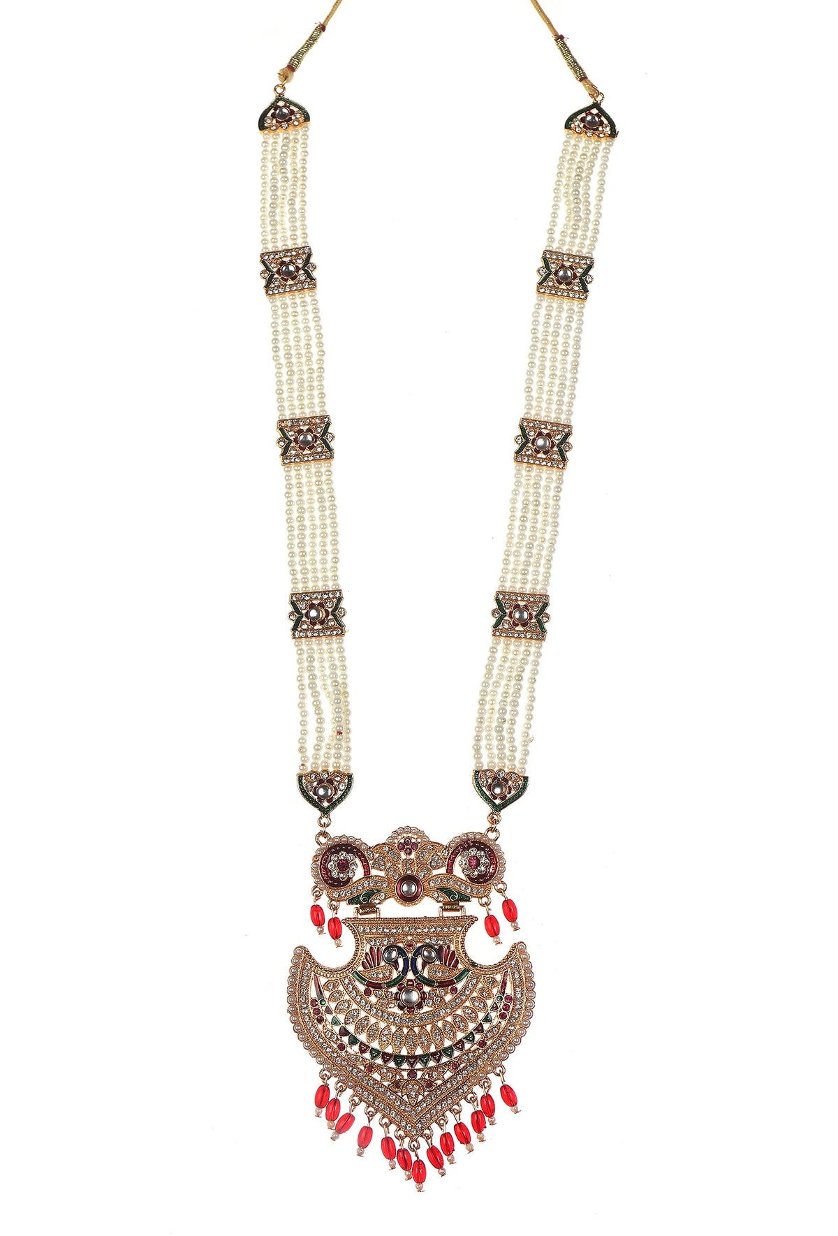 Royal Peacock Ruby Pearl Heritage Necklace Set