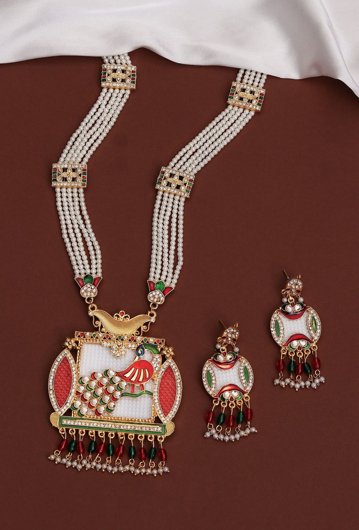 Rajwada Peacock Pearl Statement Necklace Set